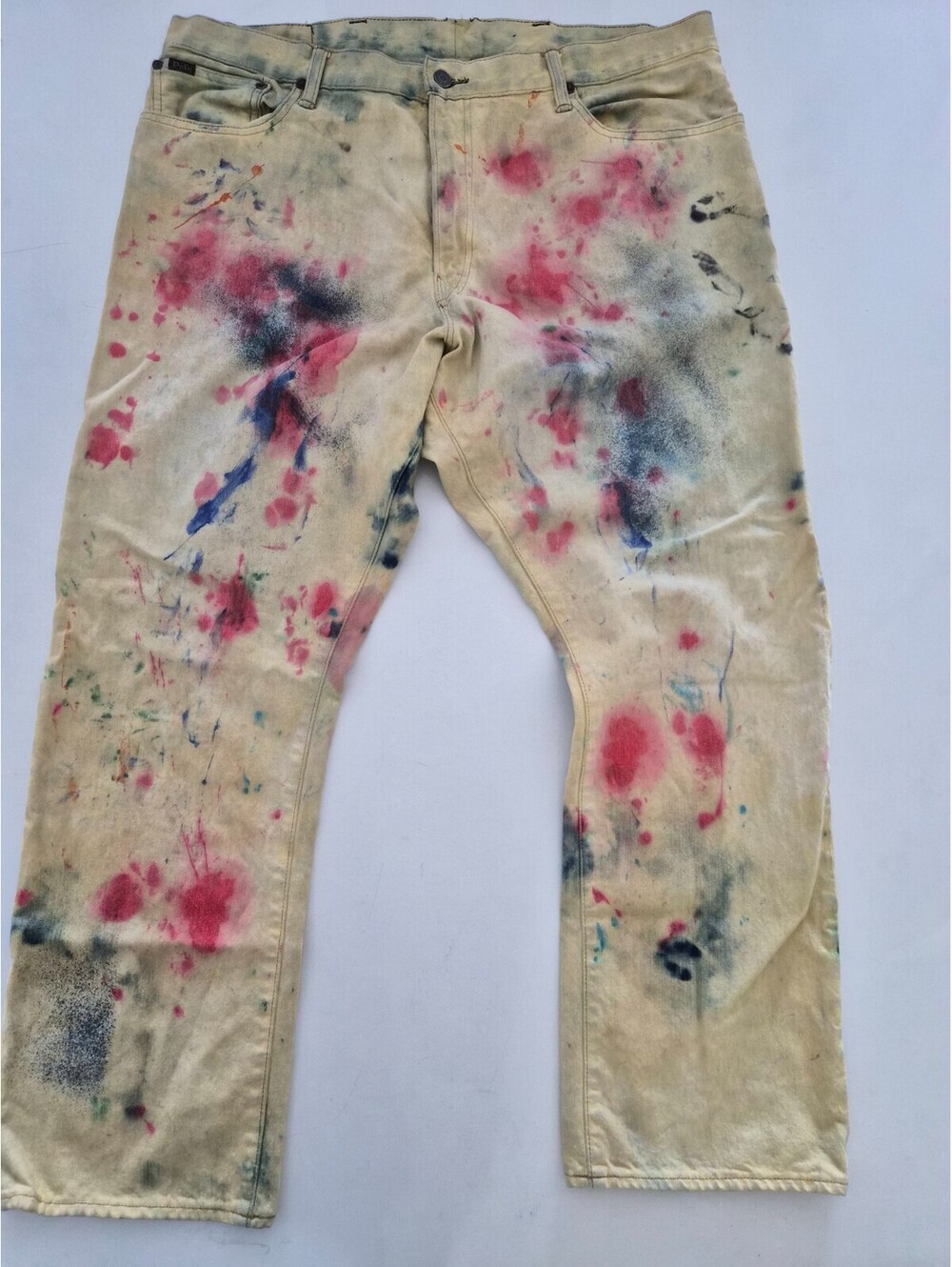 Polo Ralph Lauren Men 42x32 Hampton Relaxed Straight Jeans Paint Splatter